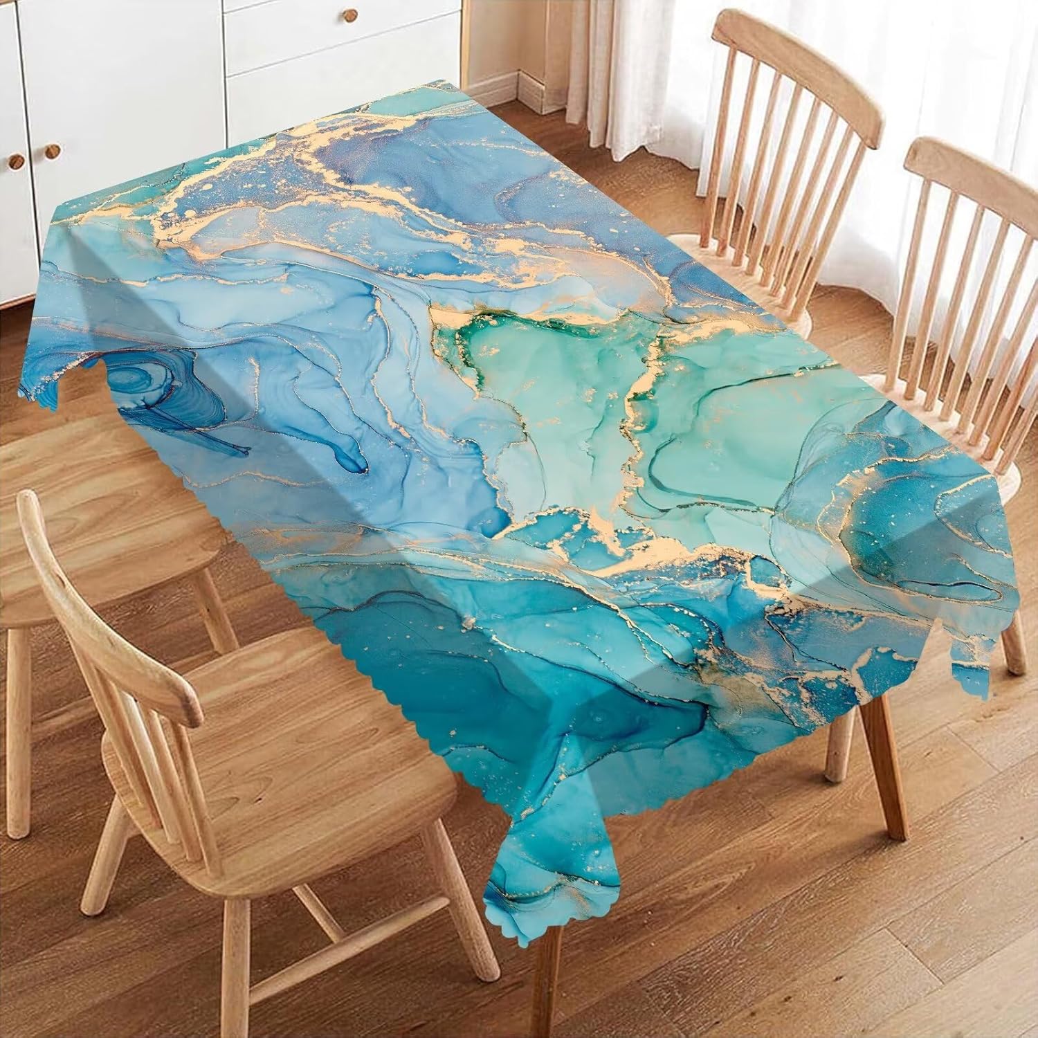 Taplak Meja Marmer Teal Mewah, - Home Textiles Premium ulasan dan harga